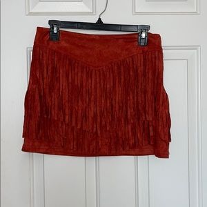 Red suede skirt